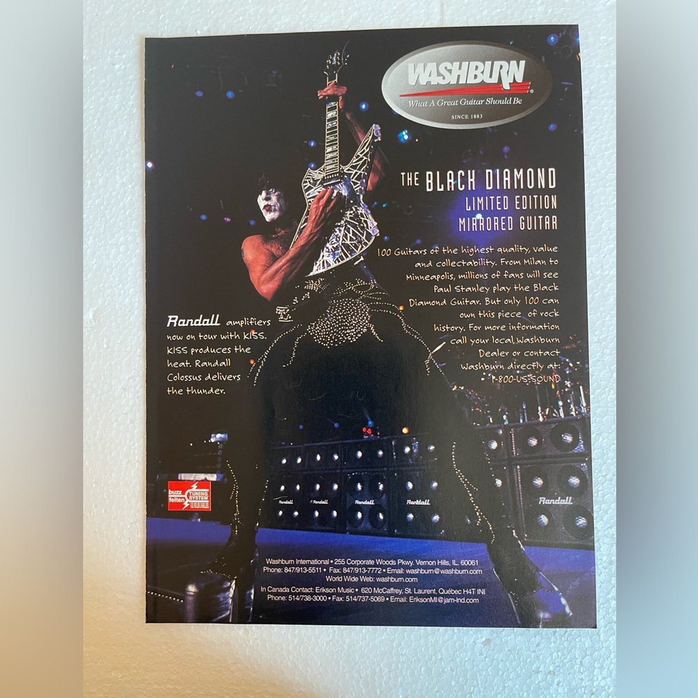 Washburn Black Diamond Limited Edition Guitar KISS Paul Stanley ad